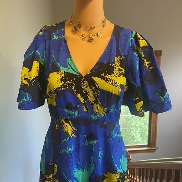 Floral Christopher John Rogers Dress for Target Pattern Blue Yellow - Sz 0 Twee - Picture 3 of 8